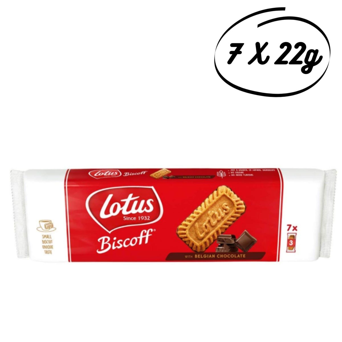 750ml (10)-min Lotus Biscoff Caramelised with Belgian Chocolate Biscuit, 7 X 22g - Image 1