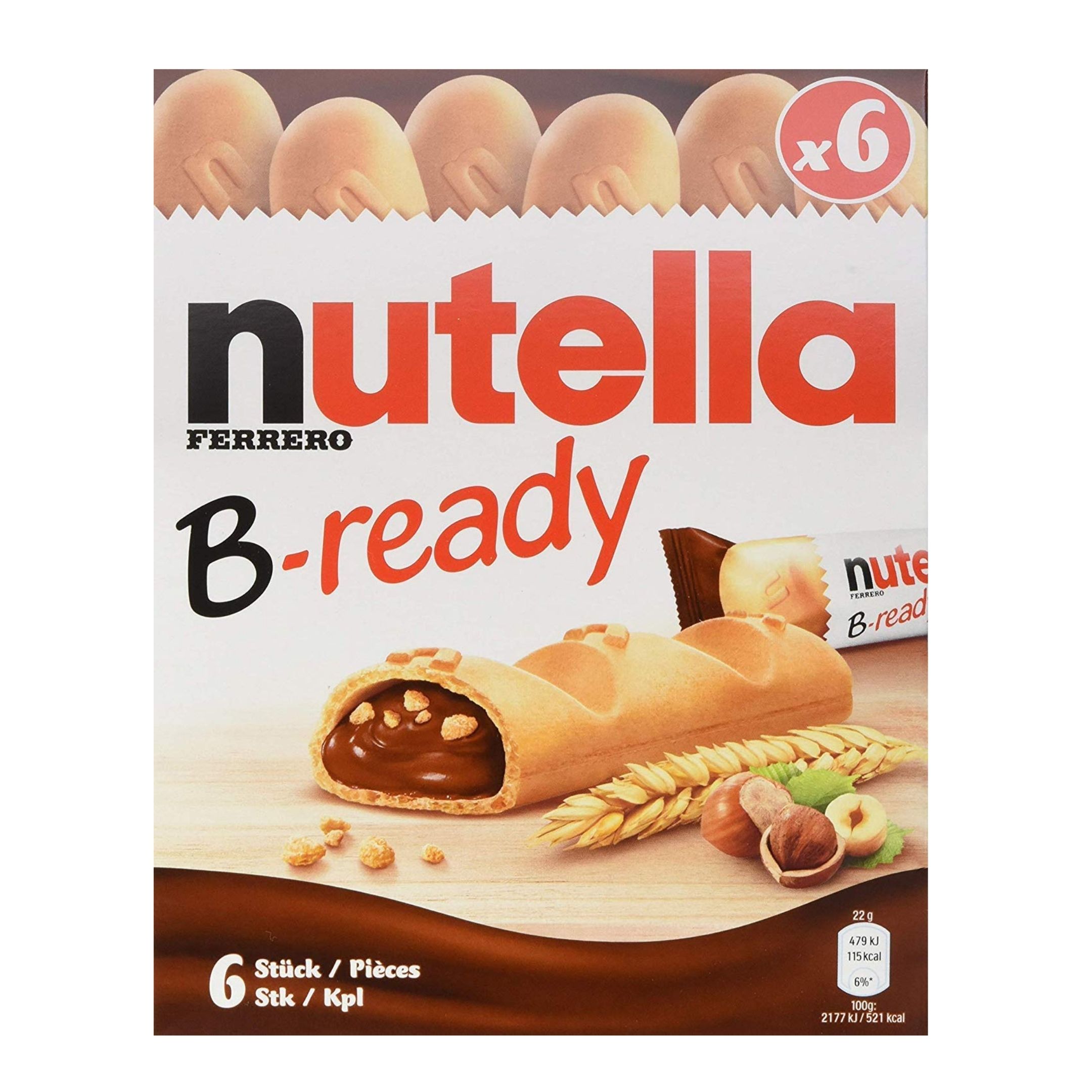 Nutella B-Ready Hazelnut Chocolate Ferrero Snack 6 Pieces, 132g - DealzDXB