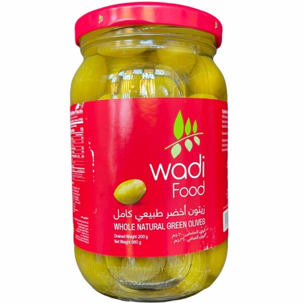 Wadi Food Whole Natural Green Olives, 360g