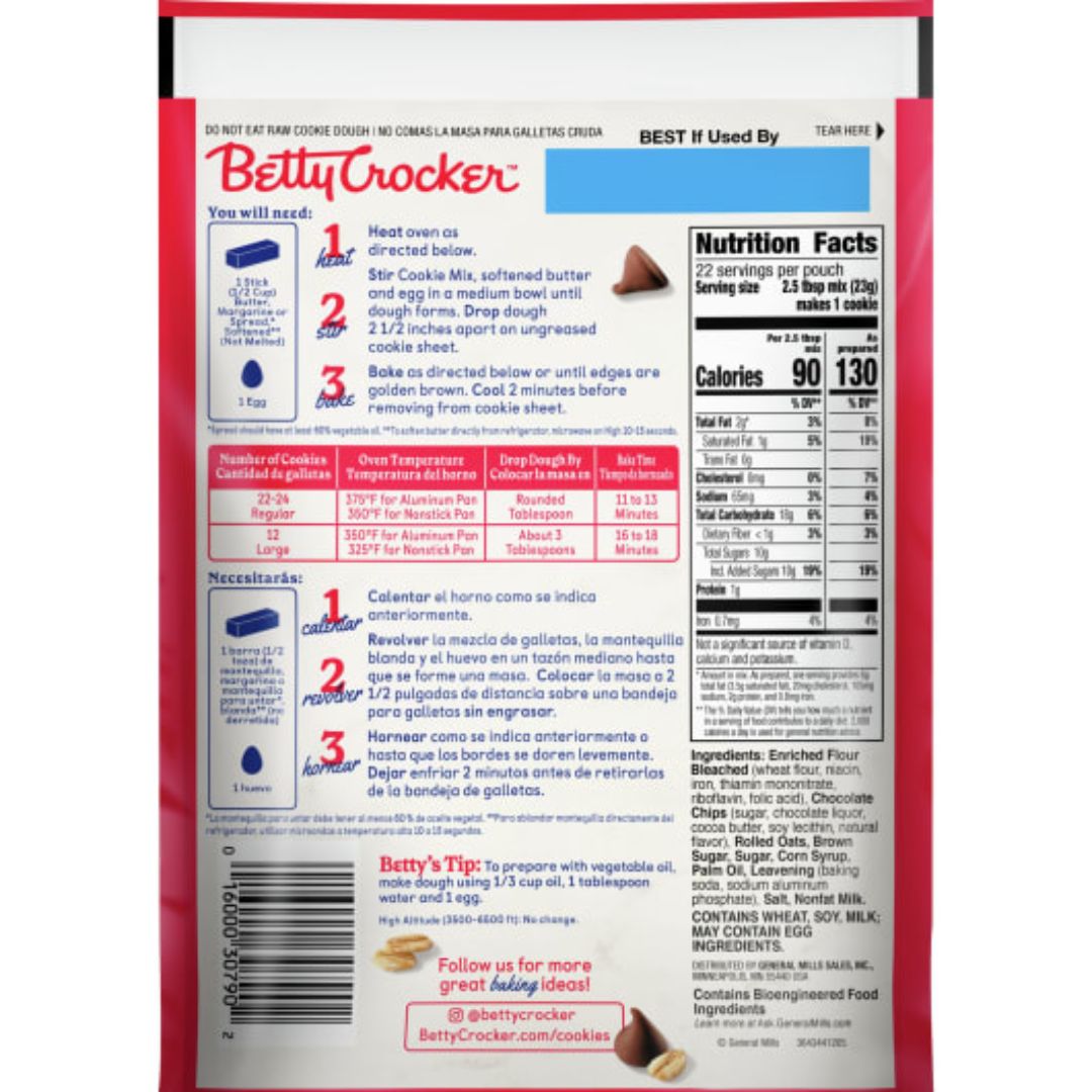 Betty Crocker Oatmeal Chocolate Chip Cookie Mix, 496g DealzDXB
