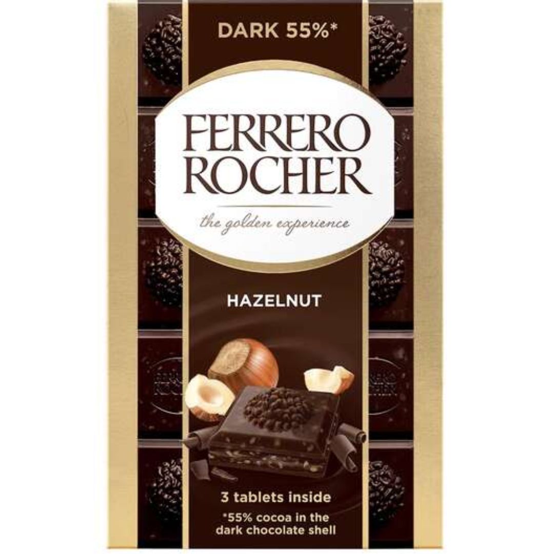 Ferrero Rocher Dark Hazelnut Tablets, 270g (3 x 90g) - DealzDXB