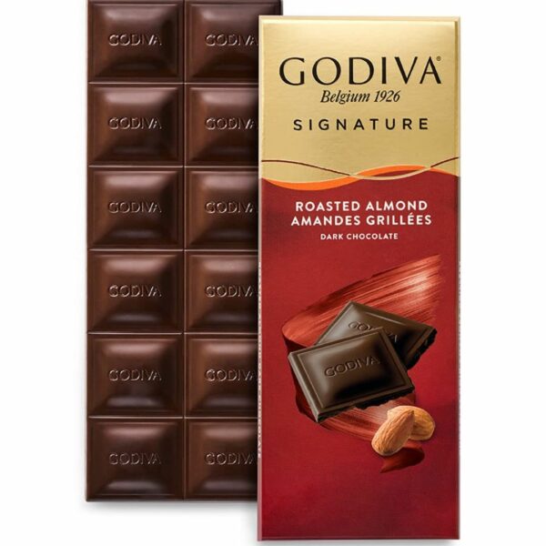 Godiva Signature Roasted Almond Dark Chocolate With Almond Pieces, 90g