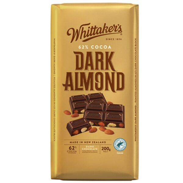 Whittakers Dark Almond Block, 200g