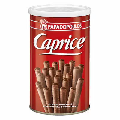 Papadopoulos Caprice Wafer Rolls with Hazelnut and Cocoa Cream, 115g