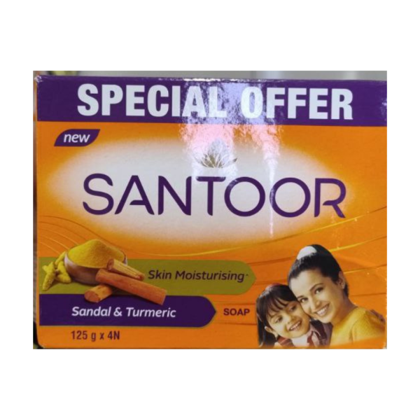 Santoor Skin Moisturizing Soap Sandal & Turmeric, 125g x 4n