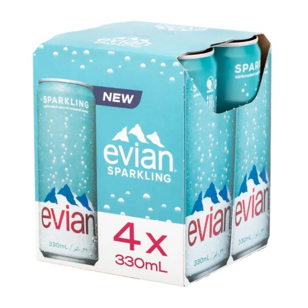Evian Sparkling Carbonated Natural Mineral Water, 4 * 330 ml