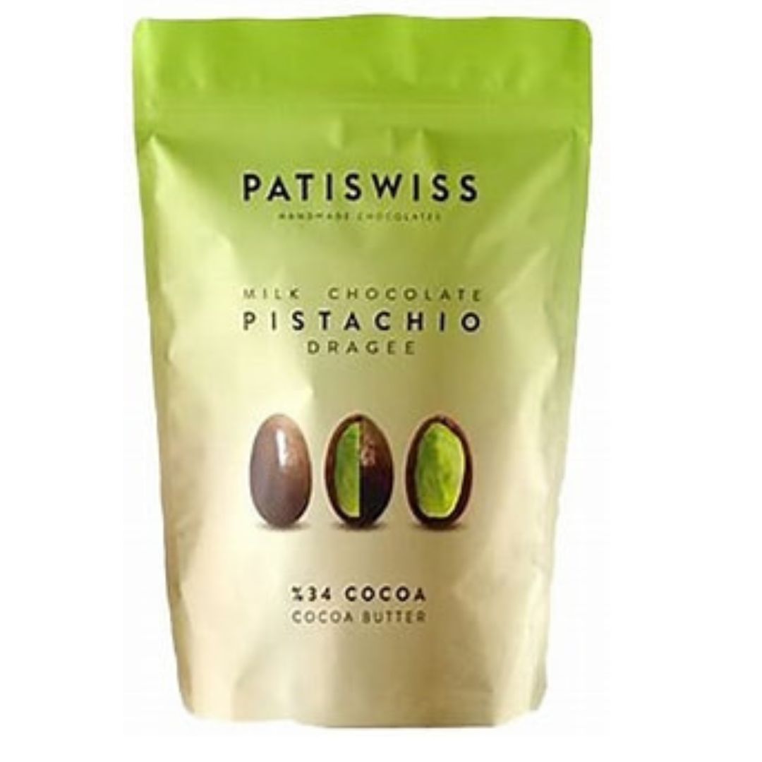 Untitled design - 2025-01-17T194452.310 Patiswiss Milk Chocolate Pistachio Dragee, 80g - Image 1