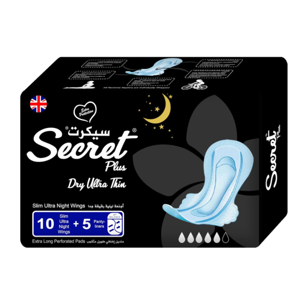 Secret Plus Soft Cotton Deluxe Night Wings Extra Long Cotton Pads, 15 pads