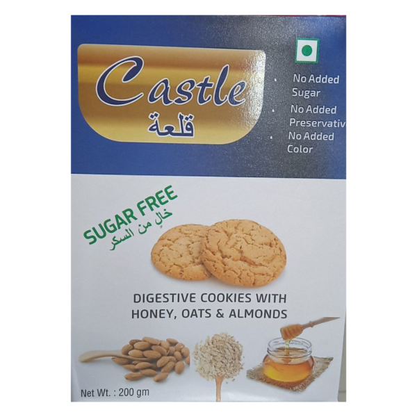Castle Sugar Free Digestive Cookies with Honey, Oats & Almonds, 200g