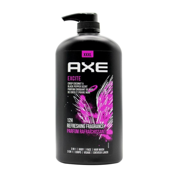 Axe Excite Crisp Coconut & Black Pepper Scent XXXL 3 in 1 Body Face & Hair Wash, 1L