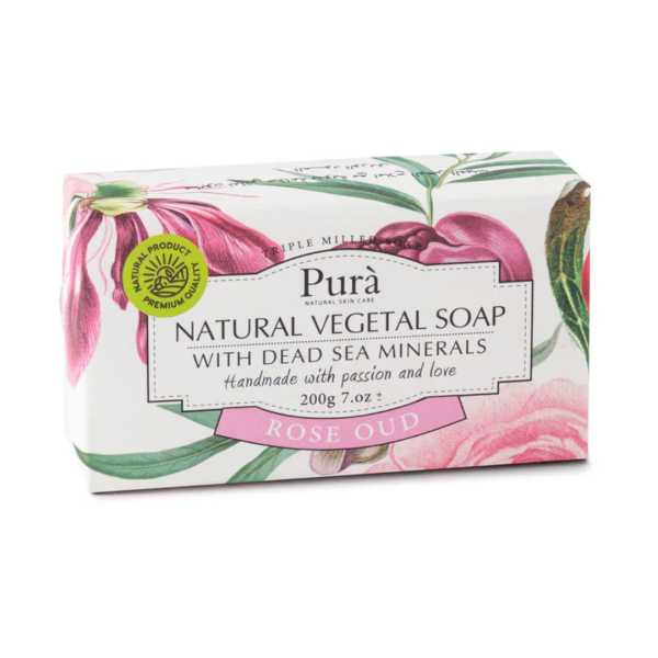 Pura Natural Vegetal Soap with Dead Sea Minerals Rose Oud, 200g