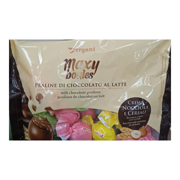 Vergani Maxy Boules Milk Chocolate Pralines Hazelnut Cream and Cereals, 450g