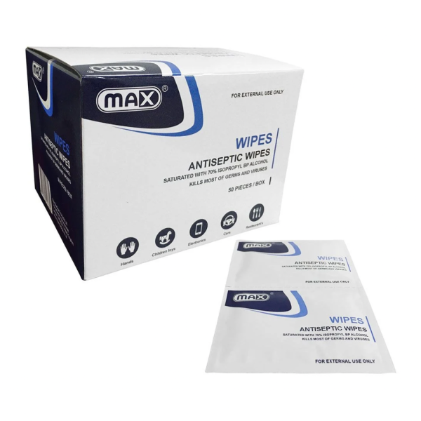 Max Antiseptic Wipes, 50 wipes