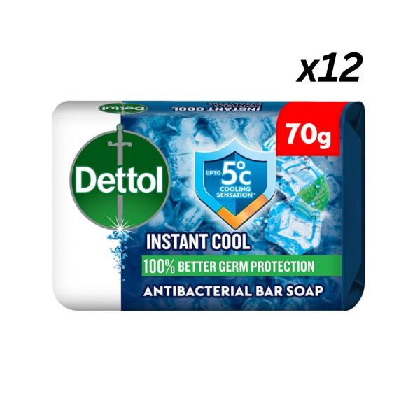 Dettol Instant Cool Antibacterial Bar Soap, 12x70g