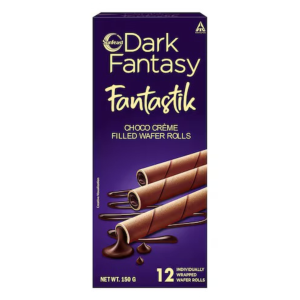 Sunfeast Dark Fantasy Fantastik Choco Creme Filled Wafer Rolls, 150g