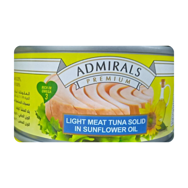 Admirals Premium Light Meat Tuna Solid in Sunflower Oil, 170g