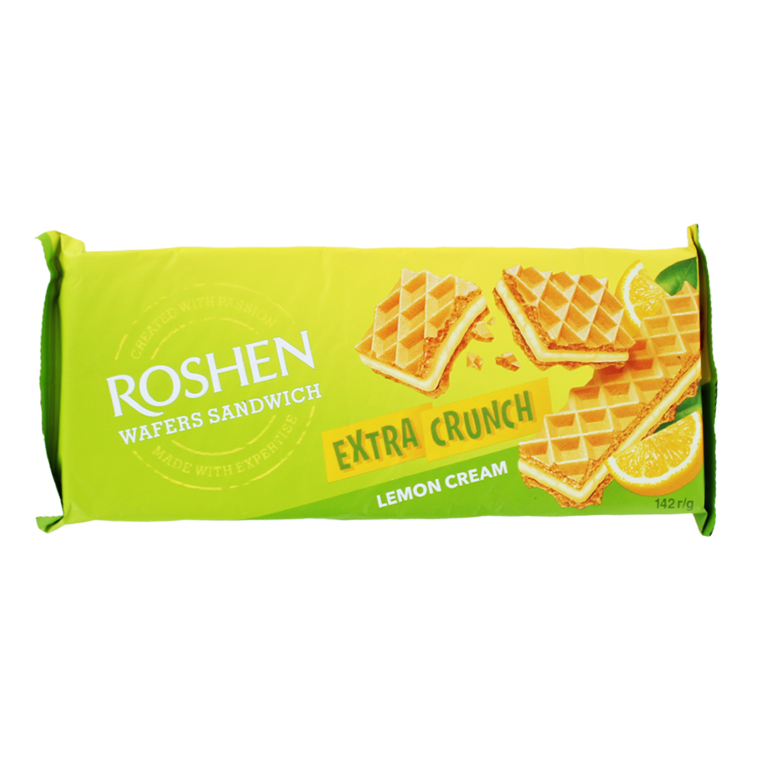 250g - 2025-10-23T200641.163 Roshen Wafers Sandwich Extra Crunch Lemon Cream, 142g - Image 1